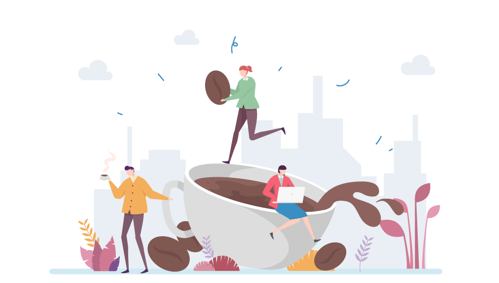 employés avec tasse de café