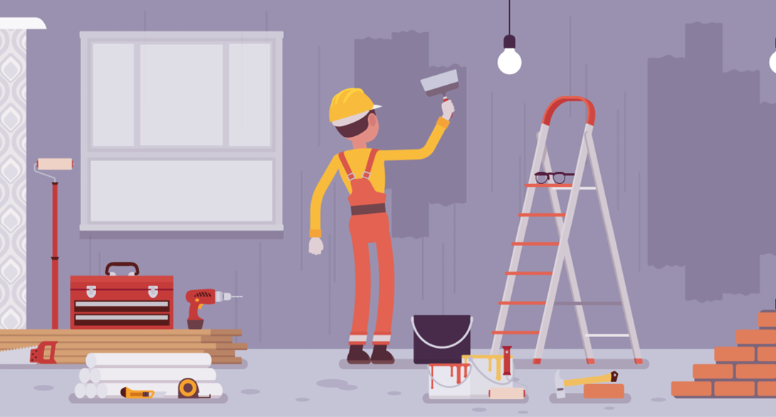 Ouvrier qui repeint un mur